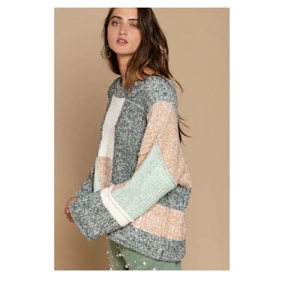 POL Chenille Colorblock Oversized Crewneck Sweater Size Small - Picture 1 of 8